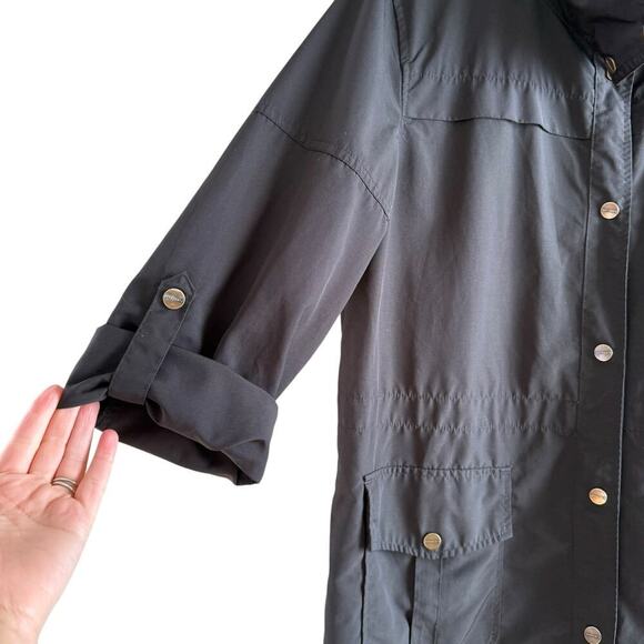 Sanctuary Lightweight Black Rain Jacket Rolled Sleeve, Size Large - Picture 8 of 11
